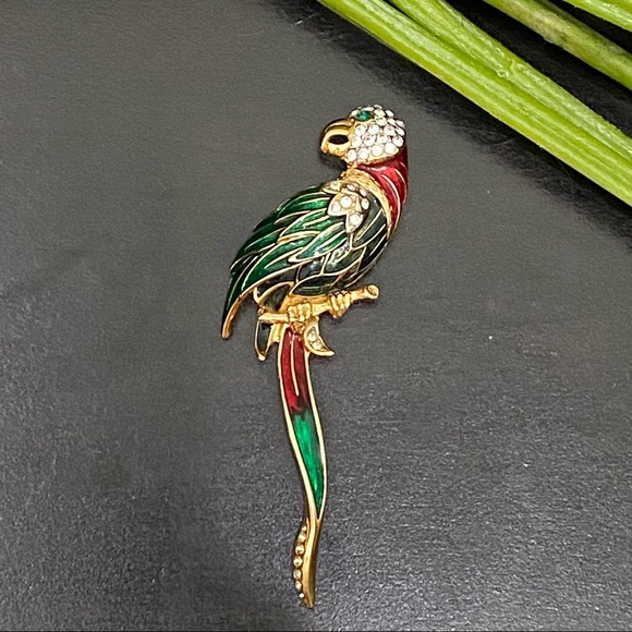 Vintage Unsigned Enamel Parrot Bird Brooch NOS - Picture 8 of 13